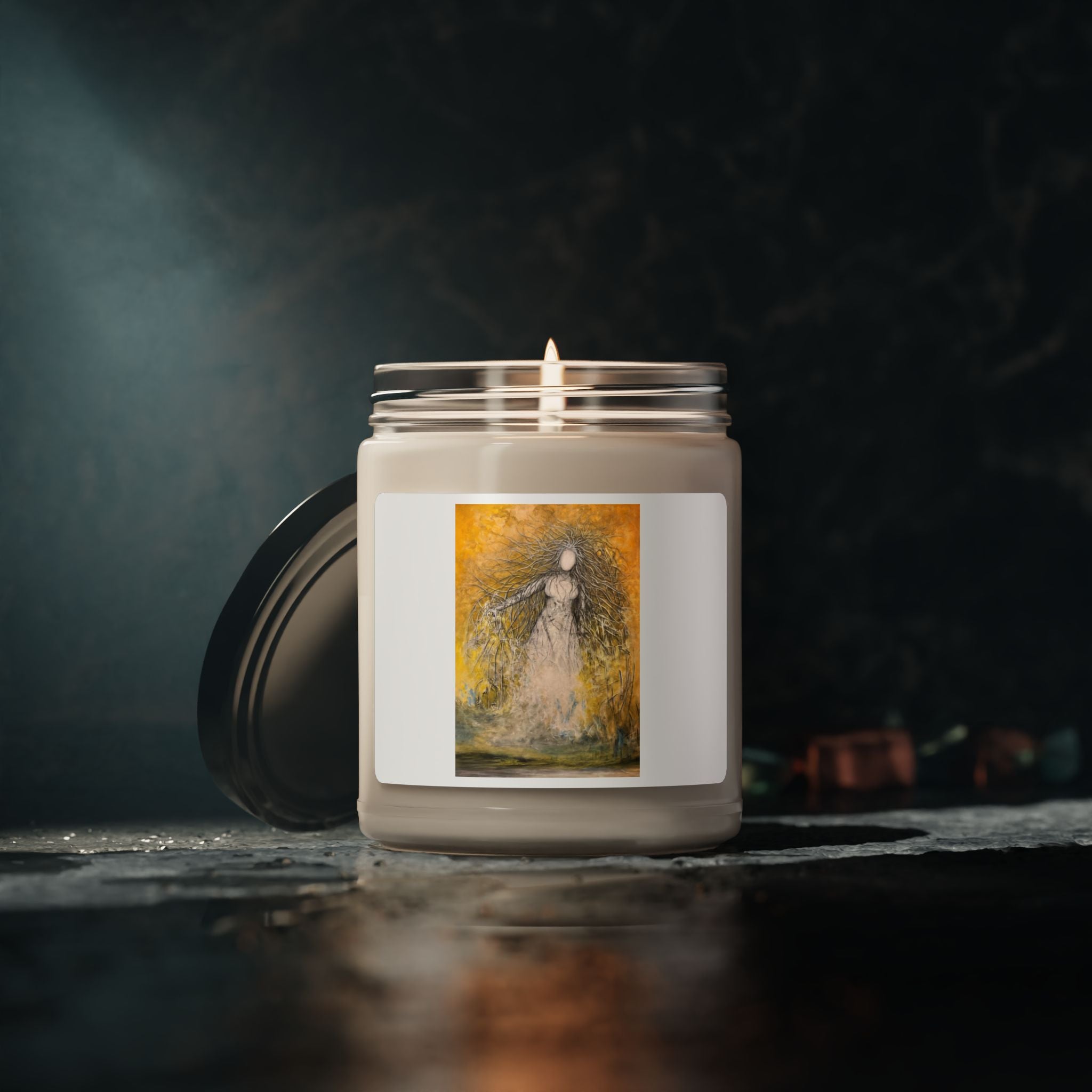 Original oil painting on Scented Soy Candle, She who commands the light — Art by Tobba 9oz